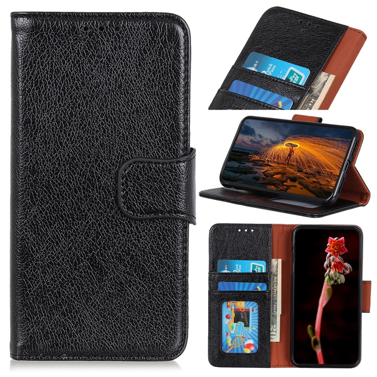 Textured Split Leather Wallet Case for Huawei Honor 10 Lite - Black-1