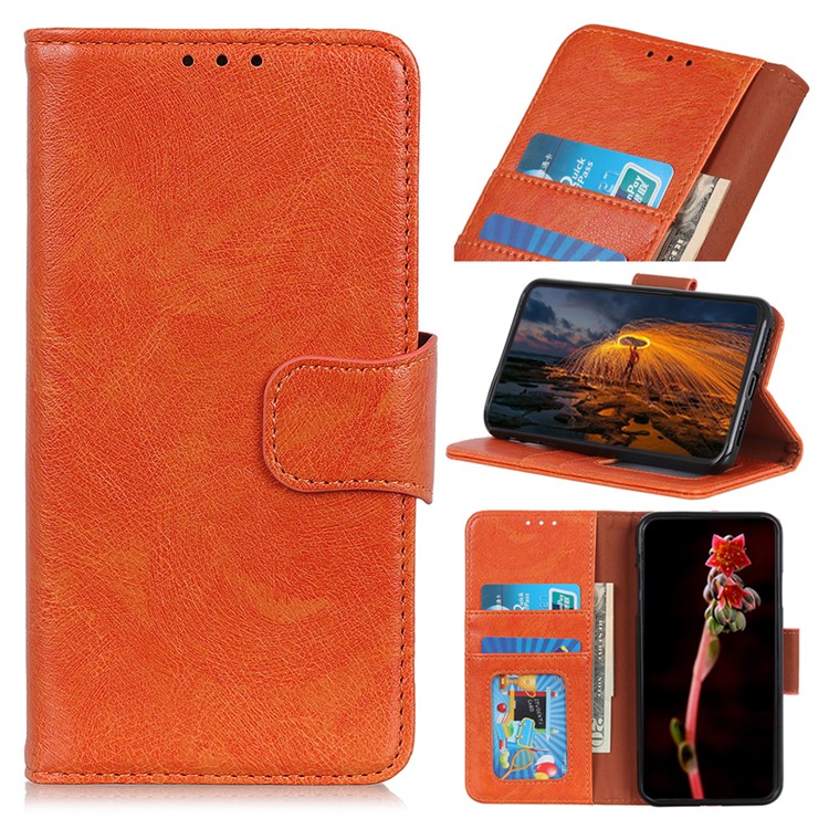 Textured Split Leather Wallet Case Phone Shell for Huawei Honor 10 Lite / P Smart (2019) - Orange-1