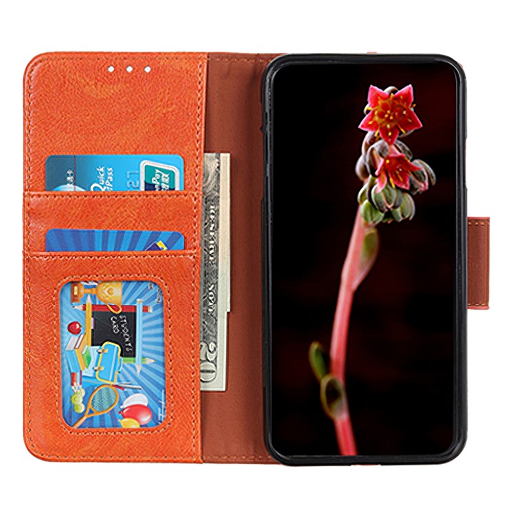 Textured Split Leather Wallet Case Phone Shell for Huawei Honor 10 Lite / P Smart (2019) - Orange-4