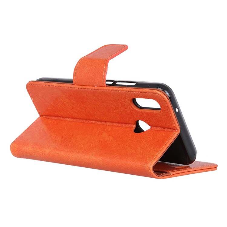 Textured Split Leather Wallet Case Phone Shell for Huawei Honor 10 Lite / P Smart (2019) - Orange-6