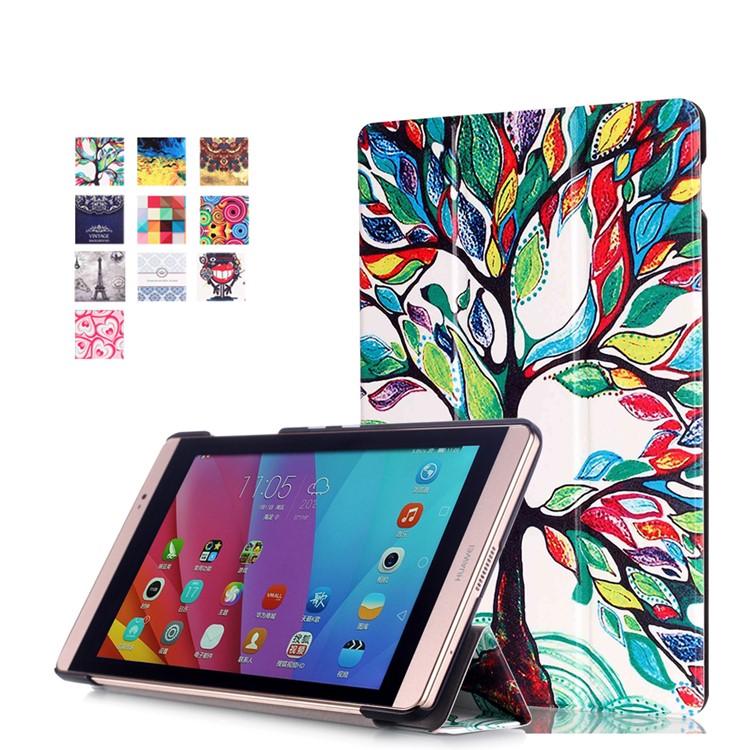 Tri-fold Leather Smart Cover for Huawei MediaPad M2 8.0 - Colored Tree Painting-1