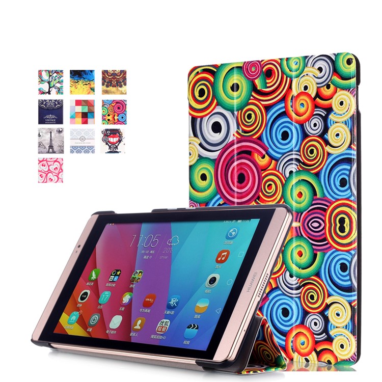 Tri-fold Leather Smart Tablet Case for Huawei MediaPad M2 8.0 - Vortex Pattern-1