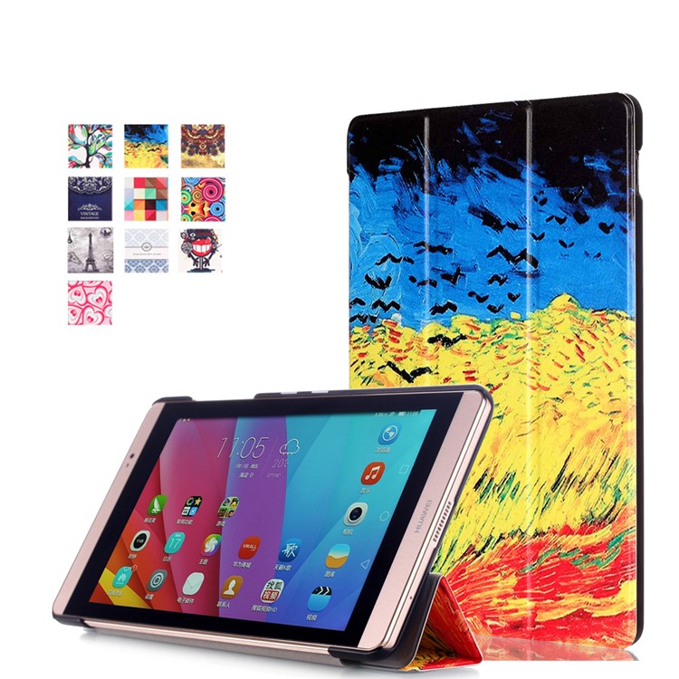 Tri-fold Stand Smart Leather Cover for Huawei MediaPad M2 8.0 - Oil Painting-1