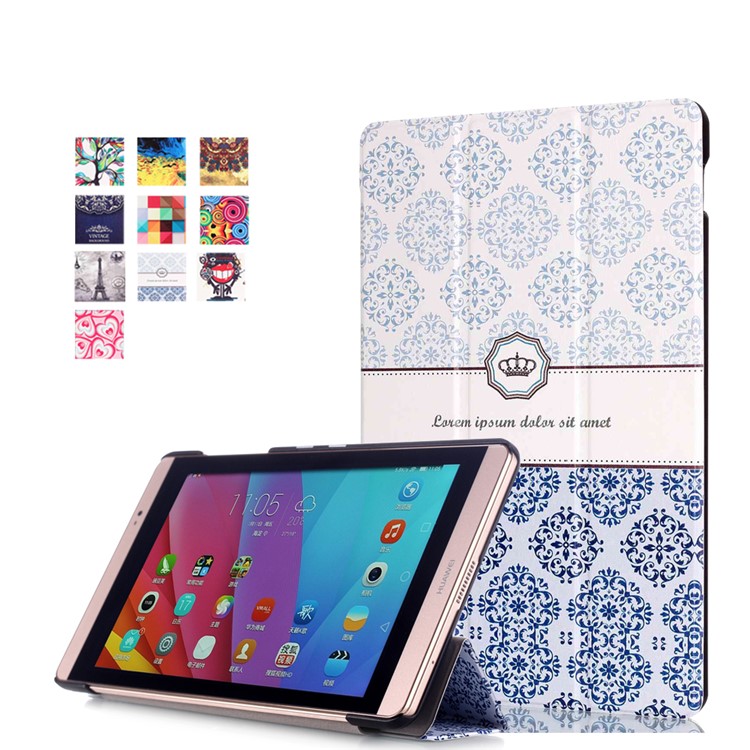 Tri-fold Leather Smart Case for Huawei MediaPad M2 8.0 - Damask Pattern-1