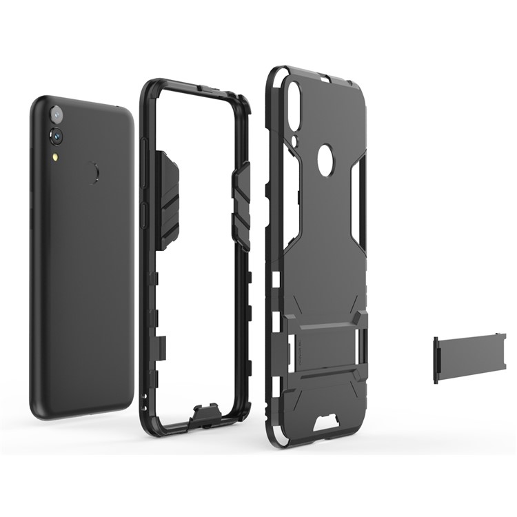 Cool Guard Plastic TPU Hybrid Phone Case with Kickstand for Huawei Honor 8C - Black-3