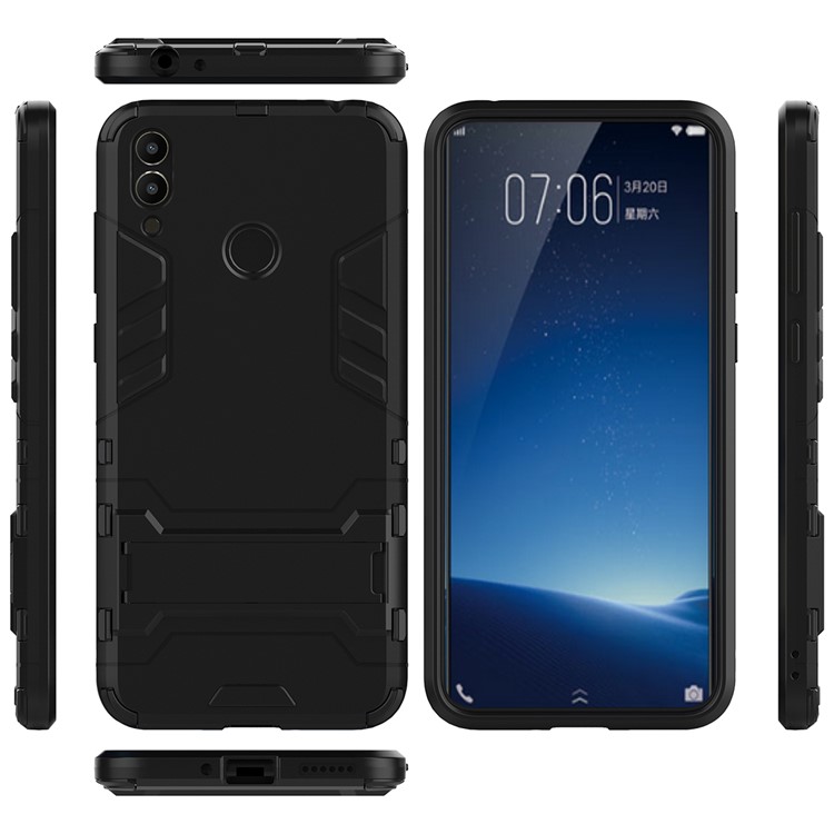 Cool Guard Plastic TPU Hybrid Phone Case with Kickstand for Huawei Honor 8C - Black-6