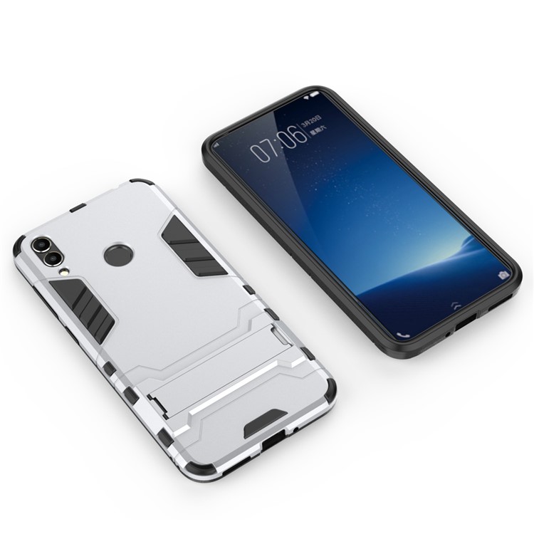 Cool Guard Plastic TPU Hybrid Phone Cover with Kickstand for Huawei Honor 8C - Silver-2