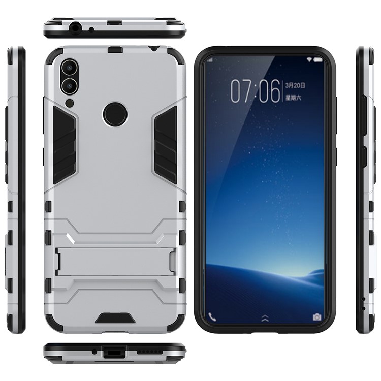 Cool Guard Plastic TPU Hybrid Phone Cover with Kickstand for Huawei Honor 8C - Silver-3