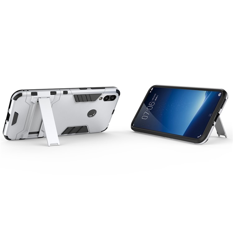 Cool Guard Plastic TPU Hybrid Phone Cover with Kickstand for Huawei Honor 8C - Silver-4