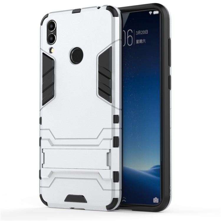 Cool Guard Plastic TPU Hybrid Phone Cover with Kickstand for Huawei Honor 8C - Silver-5