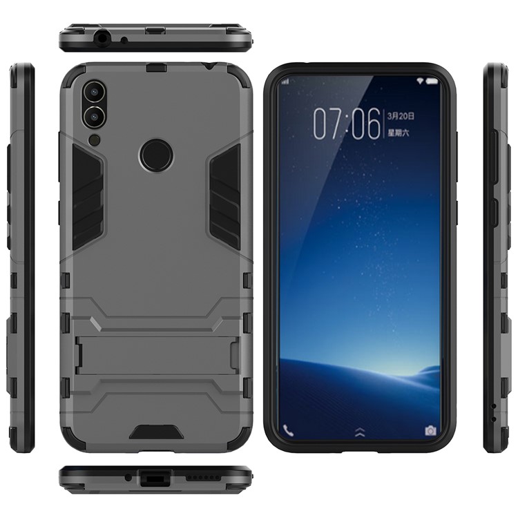Cool Guard Plastic TPU Hybrid Phone Shell with Kickstand for Huawei Honor 8C - Grey-3