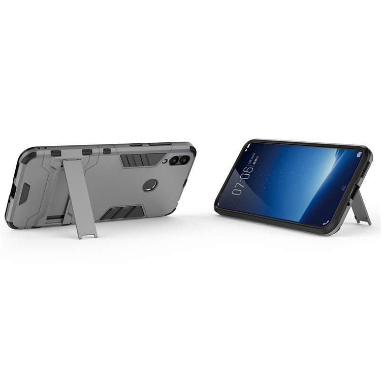 Cool Guard Plastic TPU Hybrid Phone Shell with Kickstand for Huawei Honor 8C - Grey-4