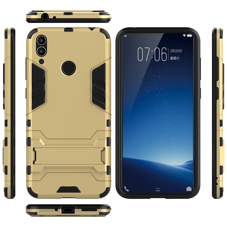 Cool Guard Plastic TPU Hybrid Cellphone Cover with Kickstand for Huawei Honor 8C - Gold-3