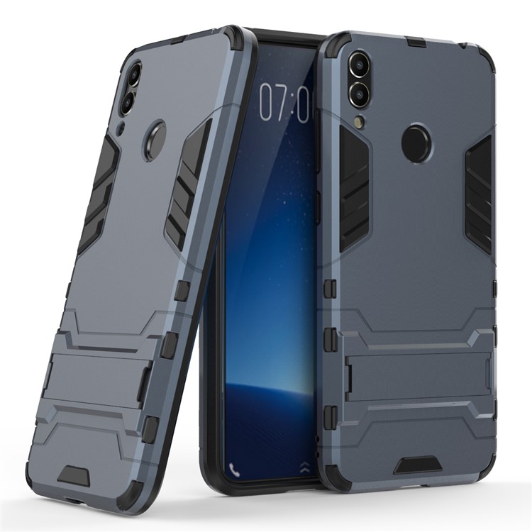 Cool Guard Plastic TPU Hybrid Cover with Kickstand for Huawei Honor 8C - Dark Blue-1