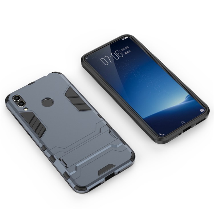 Cool Guard Plastic TPU Hybrid Cover with Kickstand for Huawei Honor 8C - Dark Blue-2