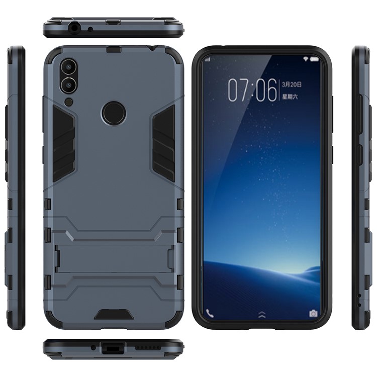 Cool Guard Plastic TPU Hybrid Cover with Kickstand for Huawei Honor 8C - Dark Blue-3