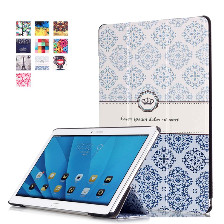 Tri-fold Leather Flip Smart Case for Huawei MediaPad M2 10.0 - Damask Pattern-1