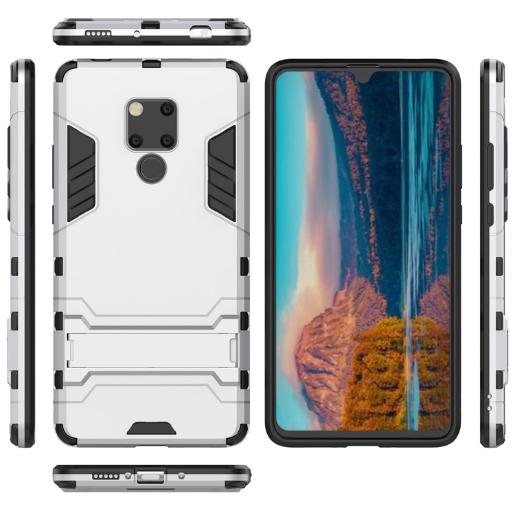 Plastic + TPU Hybrid Cover with Kickstand for Huawei Mate 20 X - Silver-2