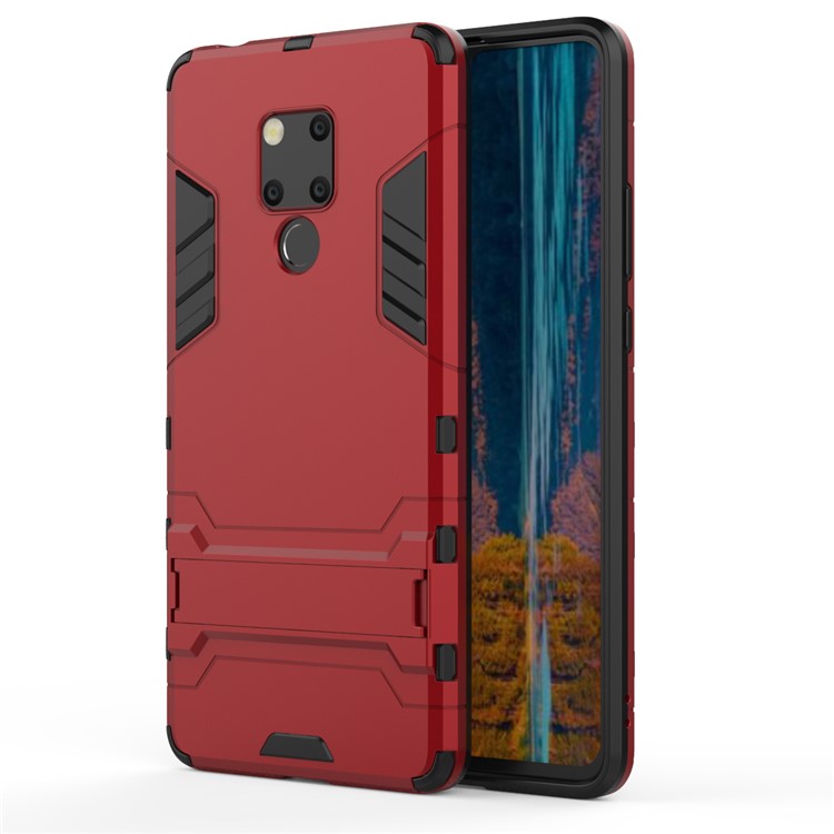 Case de Cubierta Híbrida de Plástico + TPU Con Papel de Patada Para Huawei Mate 20 X - Rojo