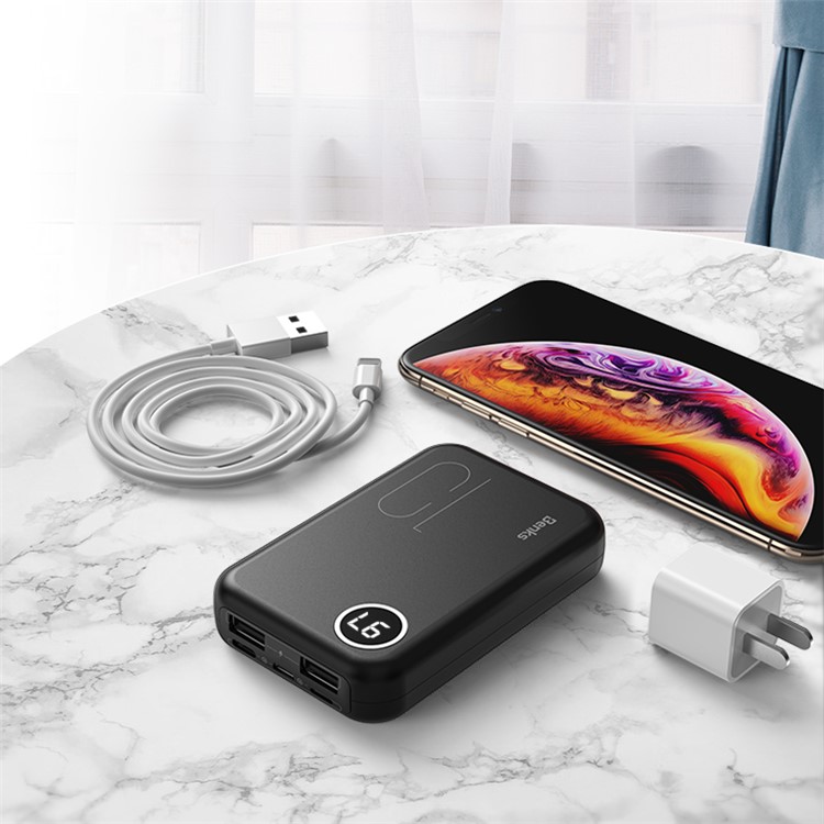BENKS 10000mah Duale, Tragbare USB-Powerbank Mit 8-Pin / Typ-C / Micro-USB-Eingängen - Schwarz-2