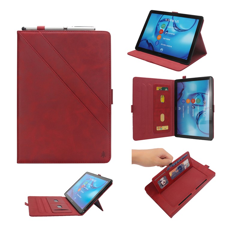 Flip Card Slots Stand Leather Tablet Cover for Huawei Mediapad M5 Pro 10.8 inch - Red-1