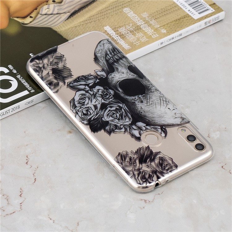 Pattern Printing IMD TPU Soft Case for Huawei Honor 8X / Honor View 10 Lite - Flowers and Skull-5