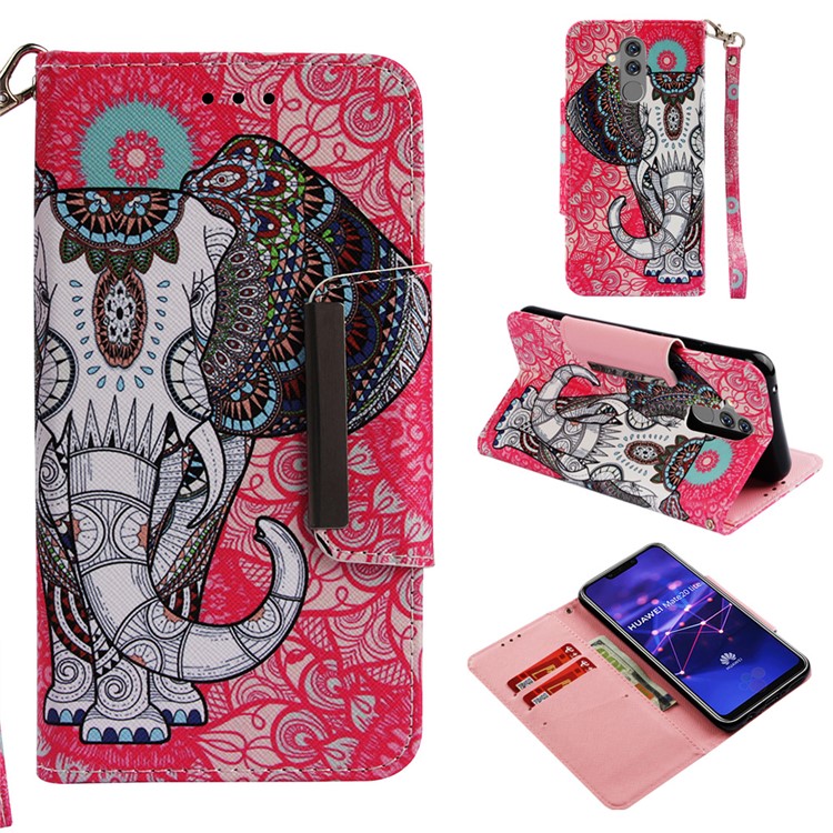 Pattern Printing Cross Texture Leather Wallet Cover for Huawei Mate 20 Lite - Elephant-1
