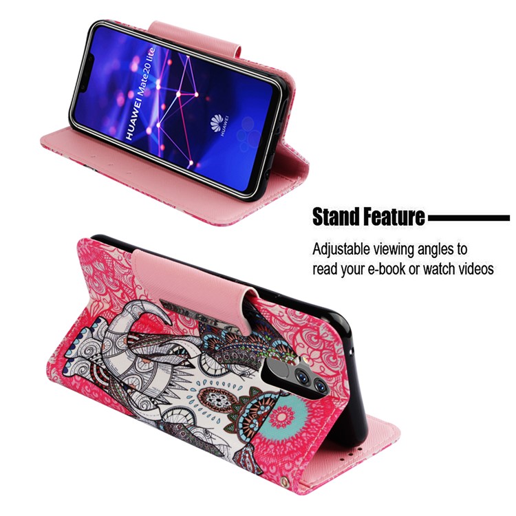 Pattern Printing Cross Texture Leather Wallet Cover for Huawei Mate 20 Lite - Elephant-4