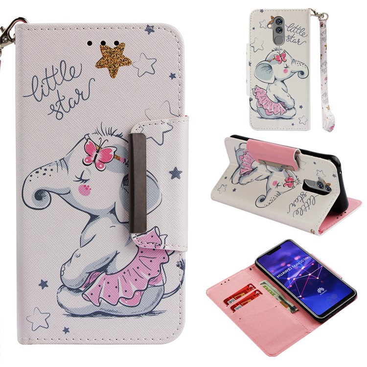Pattern Printing Cross Texture Leather Wallet Case Cover for Huawei Mate 20 Lite - Elephant and Stars-1