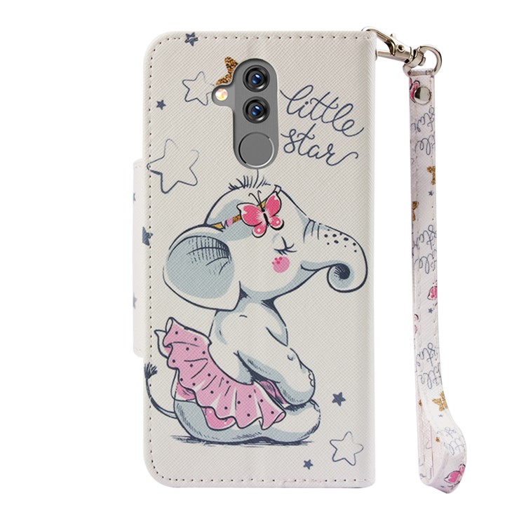 Pattern Printing Cross Texture Leather Wallet Case Cover for Huawei Mate 20 Lite - Elephant and Stars-3