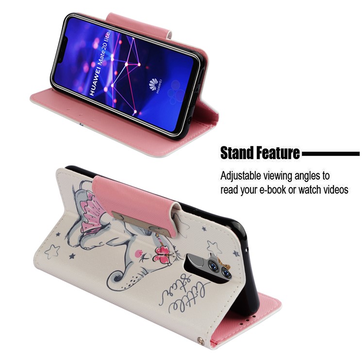 Pattern Printing Cross Texture Leather Wallet Case Cover for Huawei Mate 20 Lite - Elephant and Stars-4