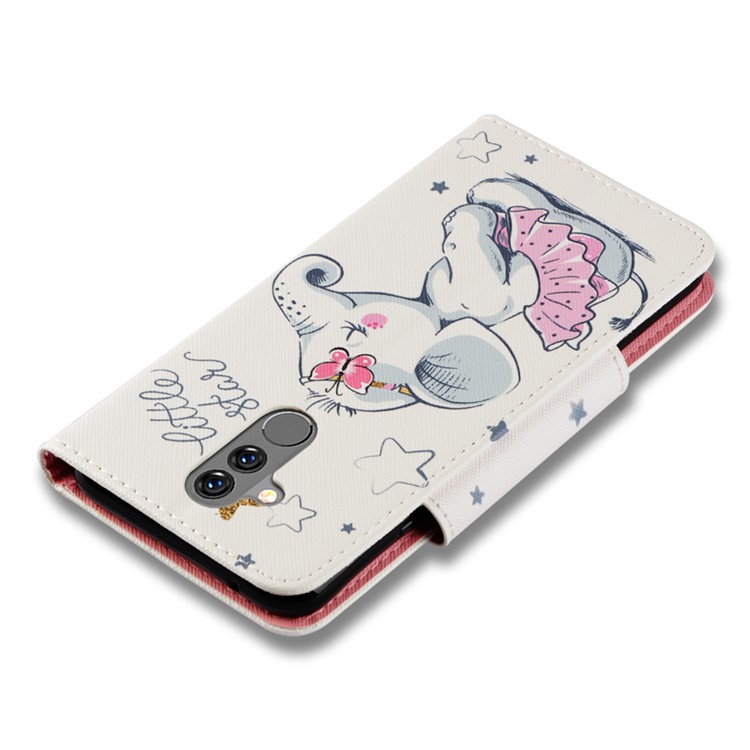 Pattern Printing Cross Texture Leather Wallet Case Cover for Huawei Mate 20 Lite - Elephant and Stars-7