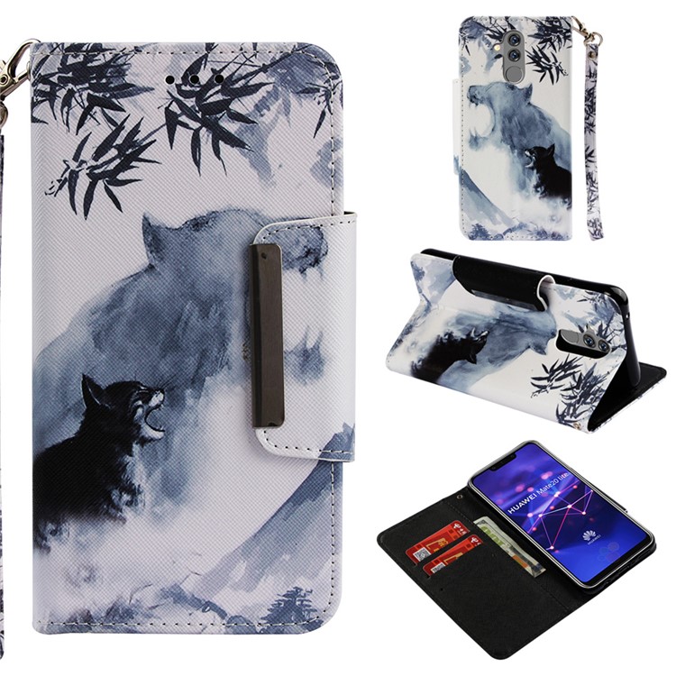 Pattern Printing Cross Texture Leather Wallet Phone Case for Huawei Mate 20 Lite - Wolf-1