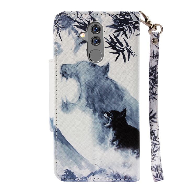 Pattern Printing Cross Texture Leather Wallet Phone Case for Huawei Mate 20 Lite - Wolf-3
