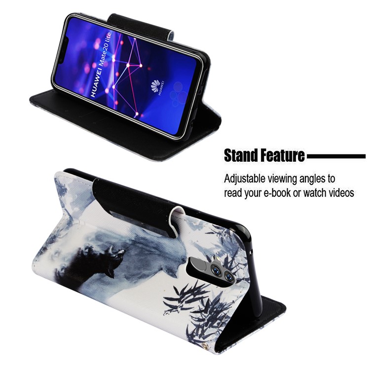 Pattern Printing Cross Texture Leather Wallet Phone Case for Huawei Mate 20 Lite - Wolf-4