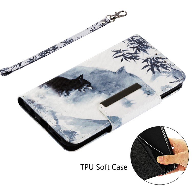 Pattern Printing Cross Texture Leather Wallet Phone Case for Huawei Mate 20 Lite - Wolf-5