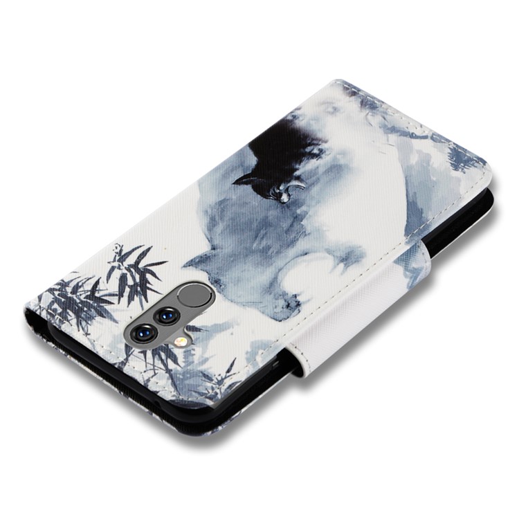 Pattern Printing Cross Texture Leather Wallet Phone Case for Huawei Mate 20 Lite - Wolf-7