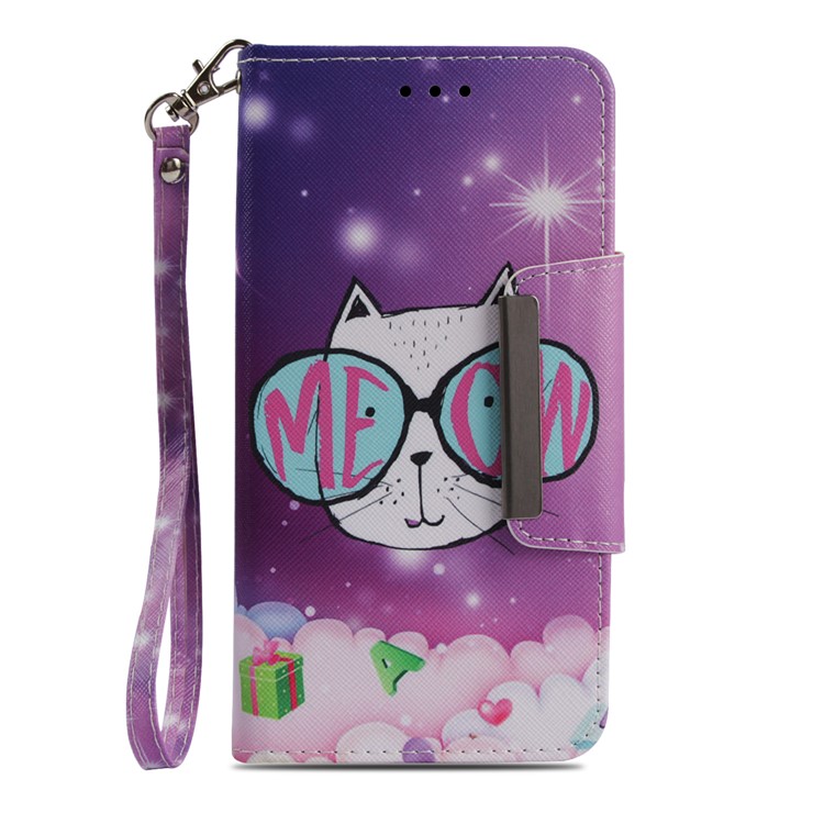Pattern Printing Cross Texture PU Leather Wallet Case for Huawei Mate 20 Lite - Lovely Cat Wearing Glasses-2