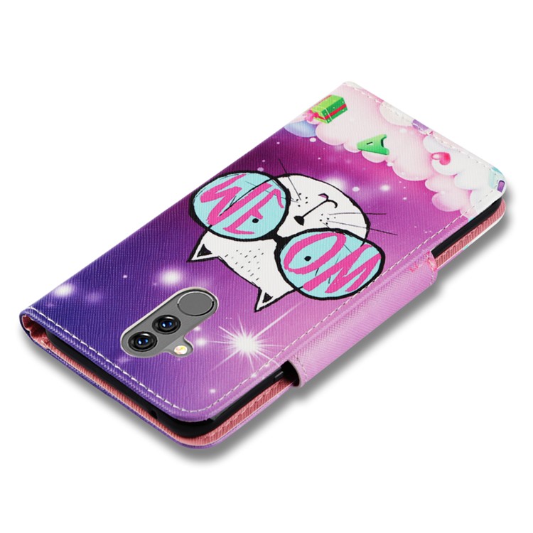 Pattern Printing Cross Texture PU Leather Wallet Case for Huawei Mate 20 Lite - Lovely Cat Wearing Glasses-7