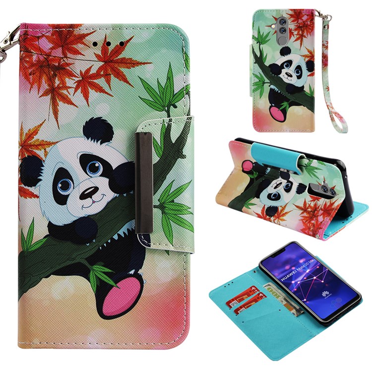 Pattern Printing Cross Texture Leather Wallet Cover Shell Case for Huawei Mate 20 Lite - Panda-1