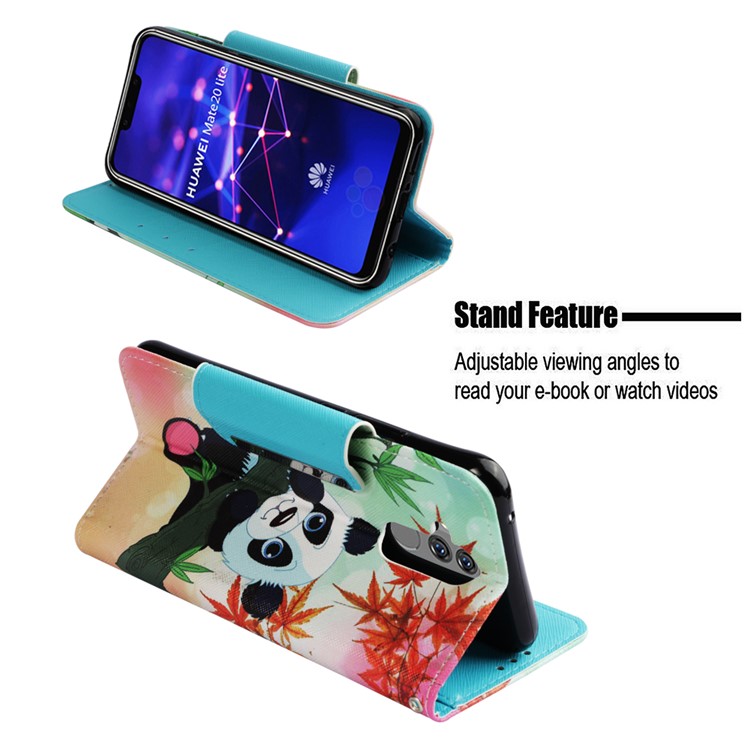 Pattern Printing Cross Texture Leather Wallet Cover Shell Case for Huawei Mate 20 Lite - Panda-4