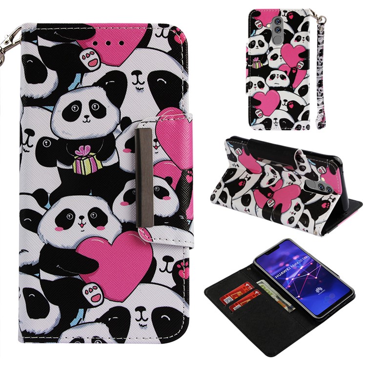 Pattern Printing Cross Texture Wallet Leather Stand Case for Huawei Mate 20 Lite - Panda and Heart-1