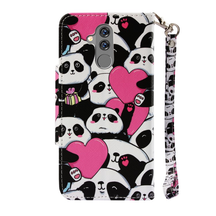 Pattern Printing Cross Texture Wallet Leather Stand Case for Huawei Mate 20 Lite - Panda and Heart-3