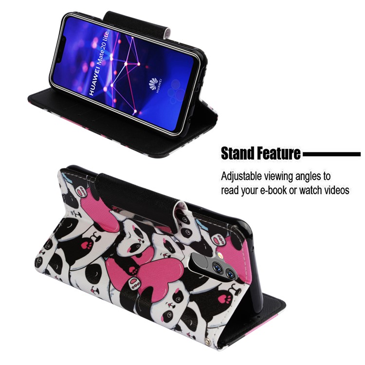 Pattern Printing Cross Texture Wallet Leather Stand Case for Huawei Mate 20 Lite - Panda and Heart-4