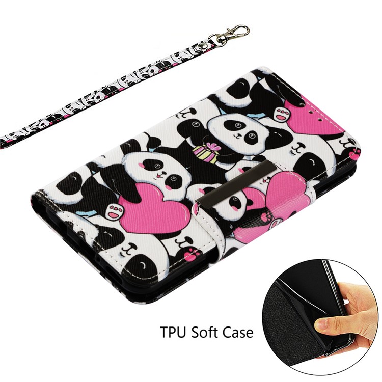Pattern Printing Cross Texture Wallet Leather Stand Case for Huawei Mate 20 Lite - Panda and Heart-5