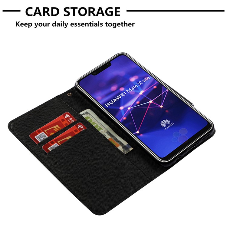 Pattern Printing Cross Texture Wallet Leather Stand Case for Huawei Mate 20 Lite - Panda and Heart-8