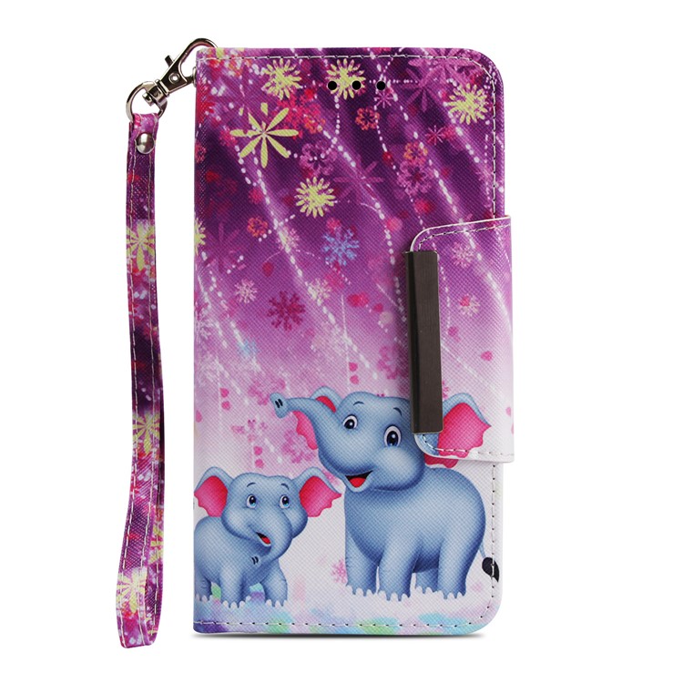 Pattern Printing Cross Texture Leather Wallet Stand Case for Huawei Mate 20 Lite - Elephant and Flowers-2
