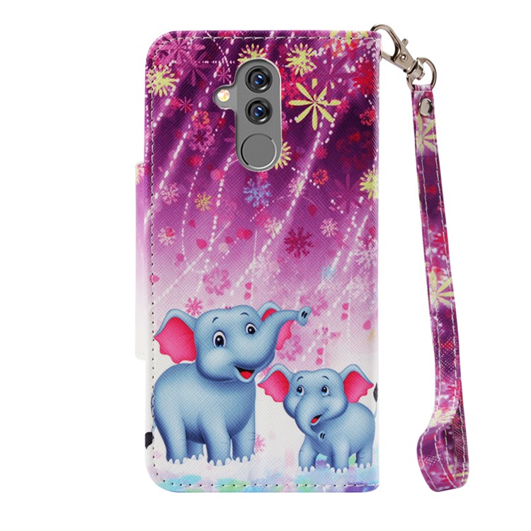 Pattern Printing Cross Texture Leather Wallet Stand Case for Huawei Mate 20 Lite - Elephant and Flowers-3