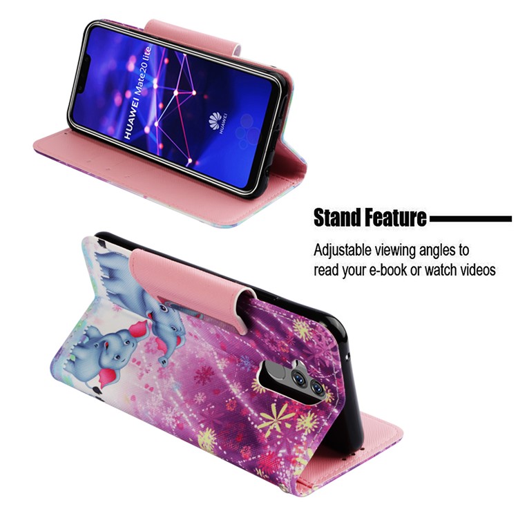 Pattern Printing Cross Texture Leather Wallet Stand Case for Huawei Mate 20 Lite - Elephant and Flowers-4