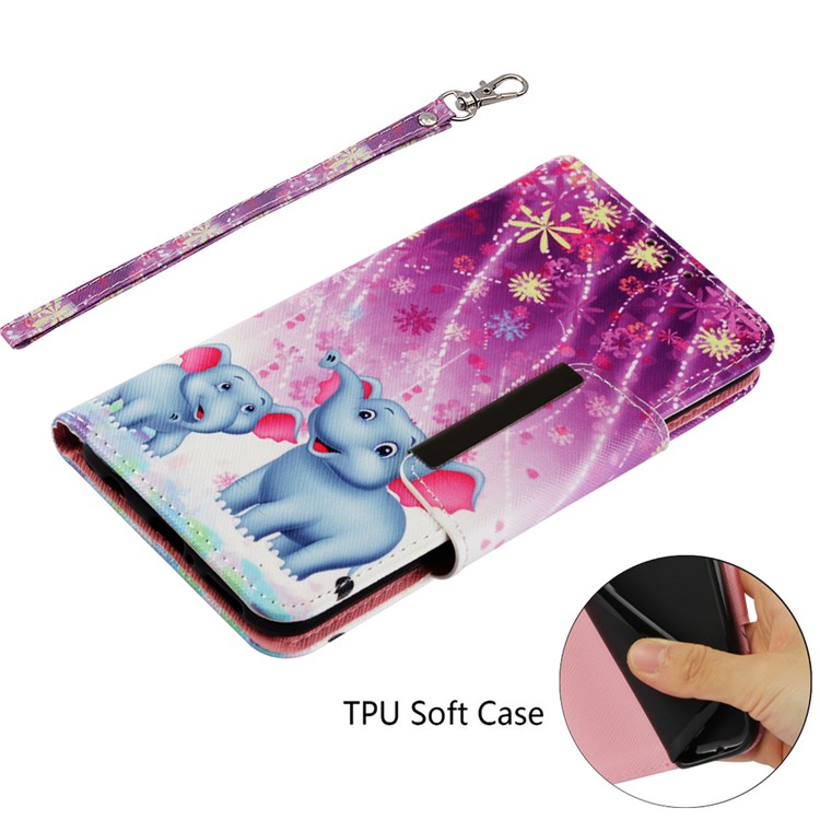 Pattern Printing Cross Texture Leather Wallet Stand Case for Huawei Mate 20 Lite - Elephant and Flowers-5